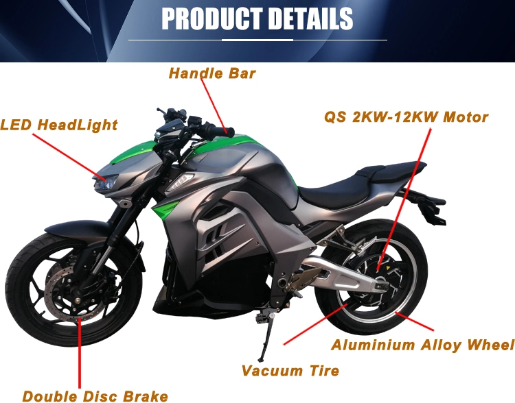 2021 High Speed Long Range Fat Tire Kawasakis Z1000 ABS Sportbike Electric Racing Motorcycle for Sale